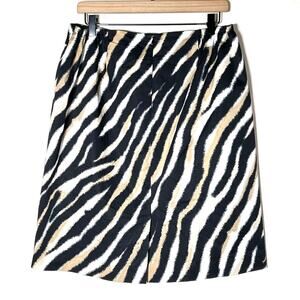 Talbots black brown white animal zebra print skirt size 14W 14 B139
